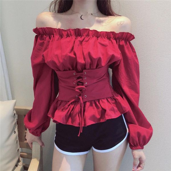 women's t-shirt black corset shirt slash neck strapless gothic solid long sleeve bandage female 2021spring/summer fashion, White
women's t-shirt black corset shirt slash neck strapless gothic solid long sleeve bandage female 2021spring/summer fashion, White