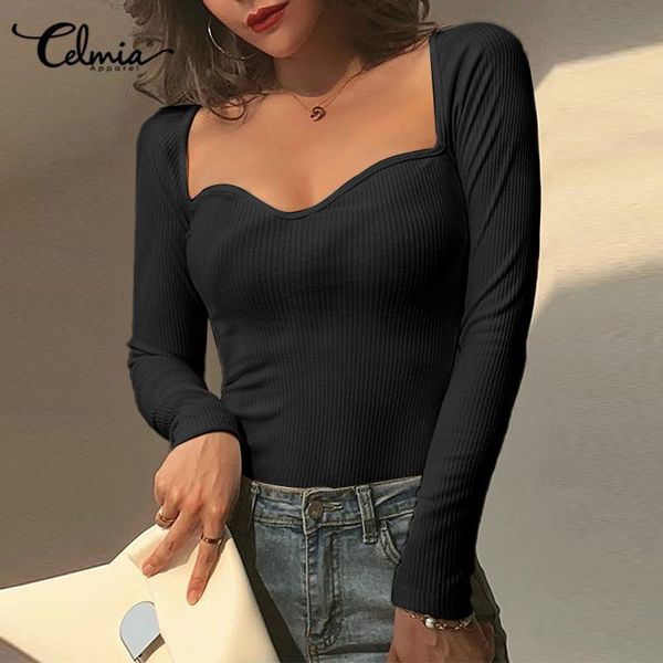 new women's t-shirt celmia fashion 2021 tight knitted t shirt long sleeve square collar base tees casual plus size tunic 4aoj, White
new women's t-shirt celmia fashion 2021 tight knitted t shirt long sleeve square collar base tees casual plus size tunic 4aoj, White
