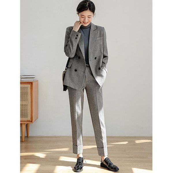 women's two piece pants suits women pieces set 49% wool blended shell turn-down collar long sleeves elegant style office ladies fashion, White
women's two piece pants suits women pieces set 49% wool blended shell turn-down collar long sleeves elegant style office ladies fashion, White