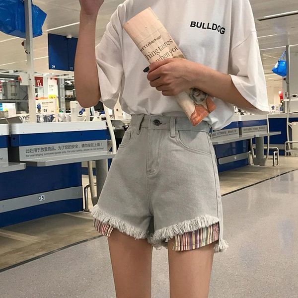 women's shorts grey cool high waist fringed denim 2021 female summer plus size fashion all-match a-line wide leg patchwork, White;black
women's shorts grey cool high waist fringed denim 2021 female summer plus size fashion all-match a-line wide leg patchwork, White;black