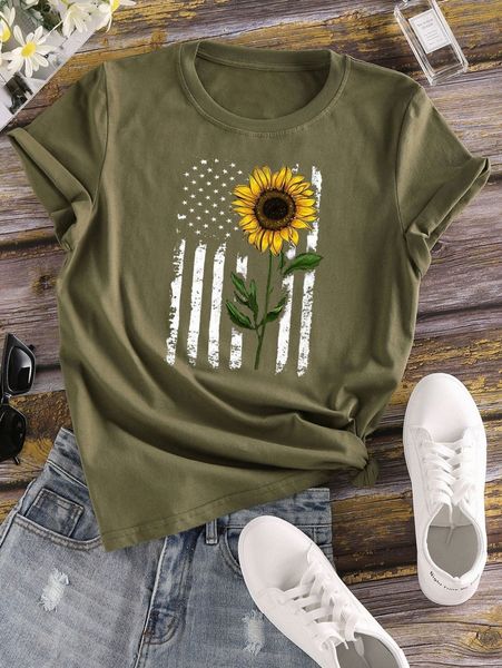 sunflower & flag print tee 325s#, White
sunflower & flag print tee 325s#, White