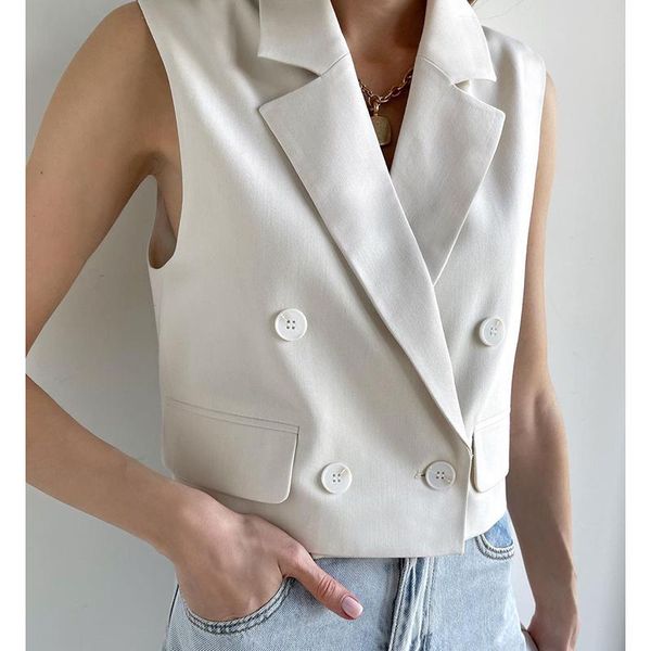 women's suits & blazers fashion casual notched women elegant double breasted solid jackets sleeveless short ladies, White;black
women's suits & blazers fashion casual notched women elegant double breasted solid jackets sleeveless short ladies, White;black