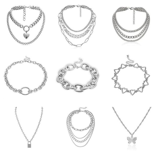 chokers punk hip-hop gothic short chain exaggerated metal fashion love pendant collar necklace women's silver color jewelry accessories, Golden;silver
chokers punk hip-hop gothic short chain exaggerated metal fashion love pendant collar necklace women's silver color jewelry accessories, Golden;silver