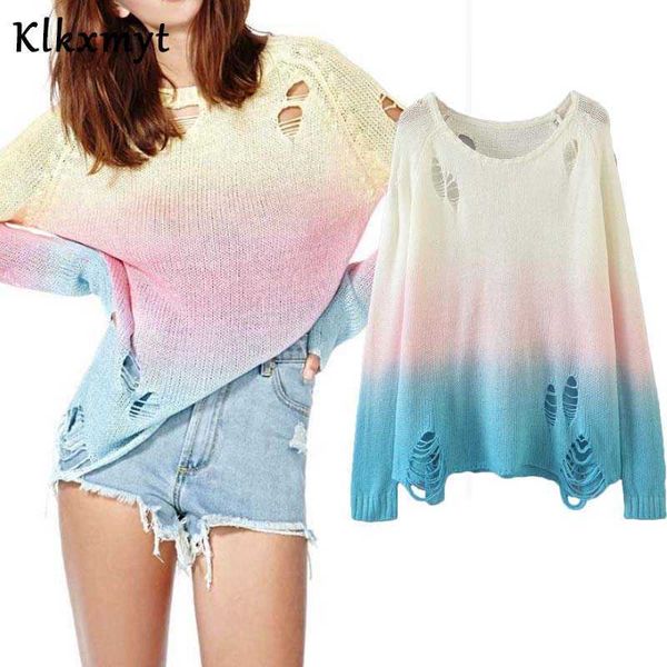 klkxmyt summer sweaters women high street vintage hanging dyeing hole loose knitting pullovers 210527, White;black
klkxmyt summer sweaters women high street vintage hanging dyeing hole loose knitting pullovers 210527, White;black