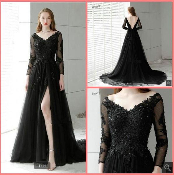 2021 vestido de festa black tulle v neck a line prom dresses long sleeve beaded lace appliques elegant party gowns formal backless red carpe
2021 vestido de festa black tulle v neck a line prom dresses long sleeve beaded lace appliques elegant party gowns formal backless red carpe