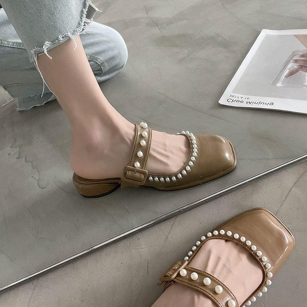 slippers female shoes mules for women 2021 cover toe square heel ladies' med string bead block summer rubber pu hoof heels s, Black
slippers female shoes mules for women 2021 cover toe square heel ladies' med string bead block summer rubber pu hoof heels s, Black