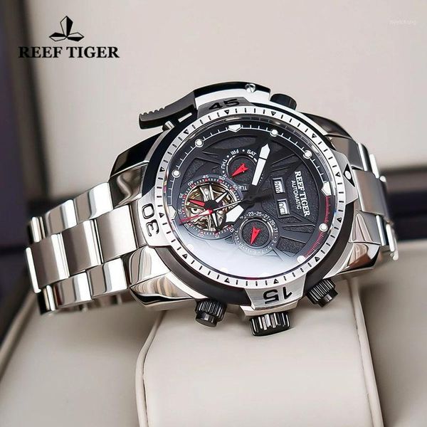 reef tiger/rt brand sport men mechanical watch with year month perpetual calendar steel bracelet tourbillon automatic wristwatches, Slivery;brown
reef tiger/rt brand sport men mechanical watch with year month perpetual calendar steel bracelet tourbillon automatic wristwatches, Slivery;brown