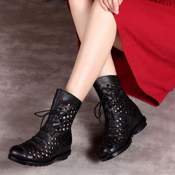 boots a cowhide soft bottom net round head lace up summer short slope heel hole casual women's cool, Black
boots a cowhide soft bottom net round head lace up summer short slope heel hole casual women's cool, Black