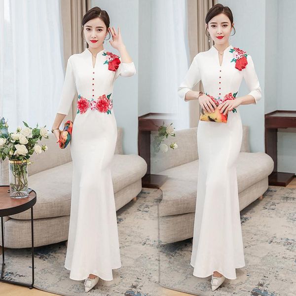 casual dresses coigarsam summer cheongsam three quarter sleeve embroidery stand neck high waist white traf vestidos, Black;gray
casual dresses coigarsam summer cheongsam three quarter sleeve embroidery stand neck high waist white traf vestidos, Black;gray