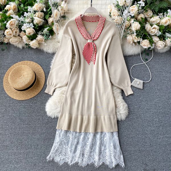women korean knitted dress polka dot v neck puff sleeve a line ruffle dress autumn casual lace patchwork dress, White;black
women korean knitted dress polka dot v neck puff sleeve a line ruffle dress autumn casual lace patchwork dress, White;black