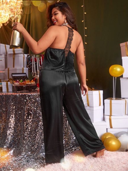 plus eyelash lace panel satin halter & pants pj set l0tt#, Black;white
plus eyelash lace panel satin halter & pants pj set l0tt#, Black;white