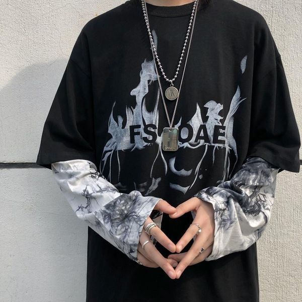 men's t-shirts oversize 2021 spring autumn dark tie-dye fake two-piece long-sleeved t-shirt male student korean loose tide wild, White;black
men's t-shirts oversize 2021 spring autumn dark tie-dye fake two-piece long-sleeved t-shirt male student korean loose tide wild, White;black