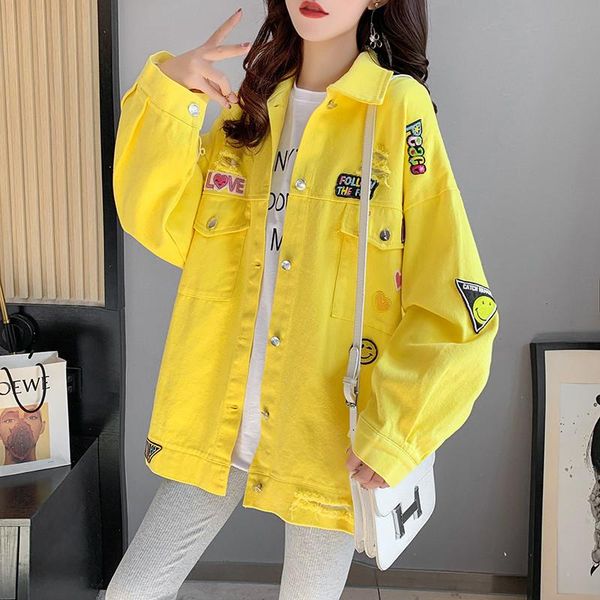 women's jackets spring autumn denim jacket women 2021 korean wild embroidery letter single-breasted jeans coat loose female outerwear h, Black;brown
women's jackets spring autumn denim jacket women 2021 korean wild embroidery letter single-breasted jeans coat loose female outerwear h, Black;brown