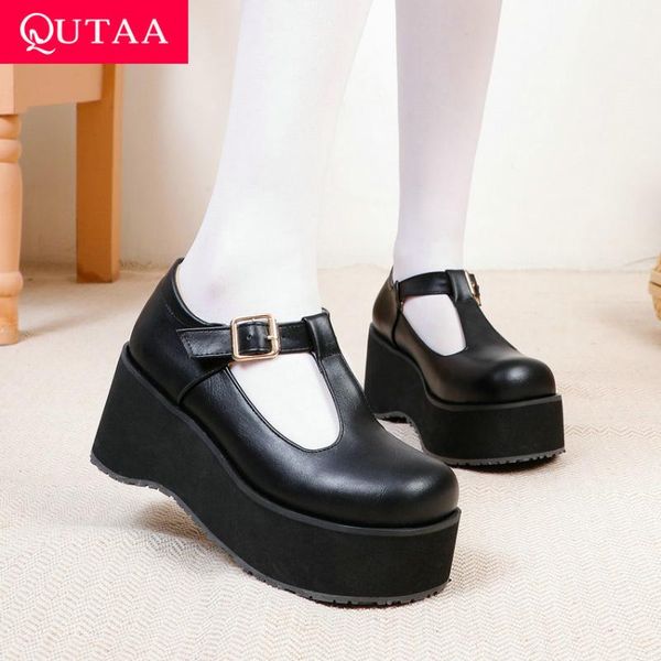 dress shoes qutaa 2021 wedge high heels pu leather round toe female pumps t strap buckle platform lolita style women big size 34-43, Black
dress shoes qutaa 2021 wedge high heels pu leather round toe female pumps t strap buckle platform lolita style women big size 34-43, Black