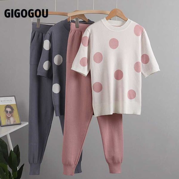 gigogou spring polka dot printed 2 piece set women short sleeve knitted sweater female + pants suit summer tracksuits 210714, White;black
gigogou spring polka dot printed 2 piece set women short sleeve knitted sweater female + pants suit summer tracksuits 210714, White;black