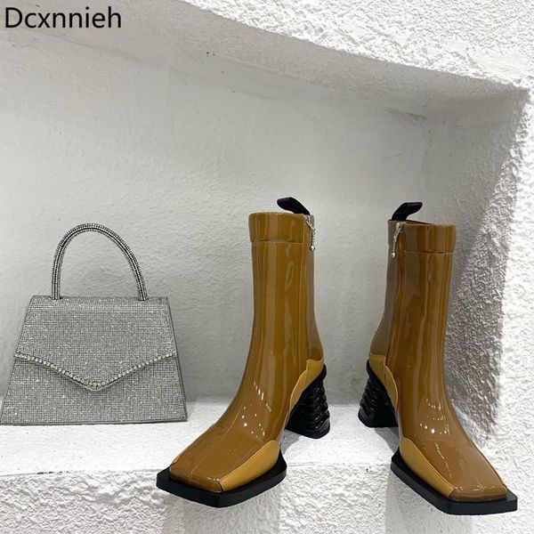 boots patent leather retro square toe personality woman handsome fashion brown autumn winter side zipper 2021, Black
boots patent leather retro square toe personality woman handsome fashion brown autumn winter side zipper 2021, Black