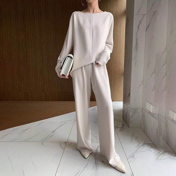 women's two piece pants solid casual women set o neck long sleeve high waist wide leg female suits 2021 fashion autumn, White
women's two piece pants solid casual women set o neck long sleeve high waist wide leg female suits 2021 fashion autumn, White