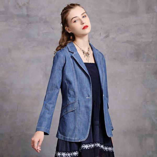women spring single denim blazer retro jacket narrow waist medium length mujer sleeve tb9299 6t89, White;black
women spring single denim blazer retro jacket narrow waist medium length mujer sleeve tb9299 6t89, White;black