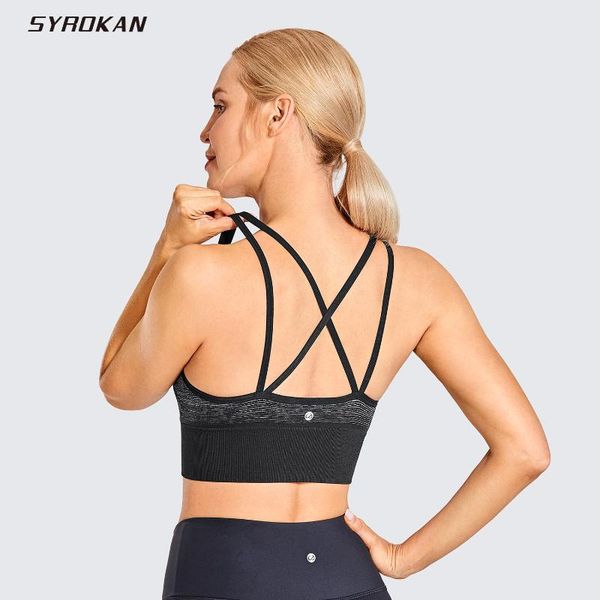 gym clothing syrokan women's strappy longline sports bra padded wireyoga bras crop tank, White;black
gym clothing syrokan women's strappy longline sports bra padded wireyoga bras crop tank, White;black