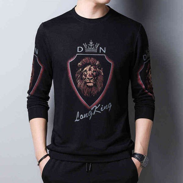 round neck t-shirt 2021 spring and autumn men's leisure long sleeve printed sweater, White;black
round neck t-shirt 2021 spring and autumn men's leisure long sleeve printed sweater, White;black