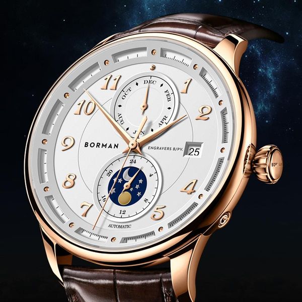 wristwatches borman luxury mens mechanical watch sapphire glass waterproof 50m automatic man watches genuine leather strap calendar clock, Slivery;brown
wristwatches borman luxury mens mechanical watch sapphire glass waterproof 50m automatic man watches genuine leather strap calendar clock, Slivery;brown