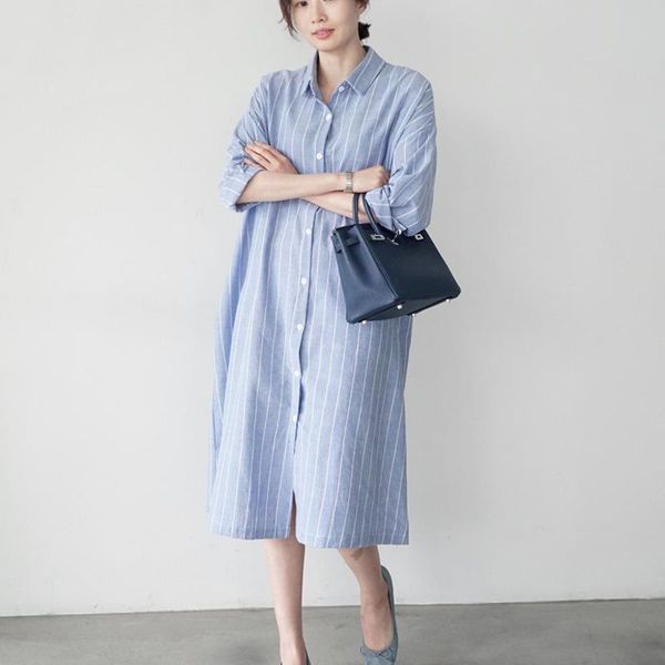 casual dresses 2021 spring fashion temperament women loose striped lapel long sleeve over the knee dress u401, Black;gray
casual dresses 2021 spring fashion temperament women loose striped lapel long sleeve over the knee dress u401, Black;gray