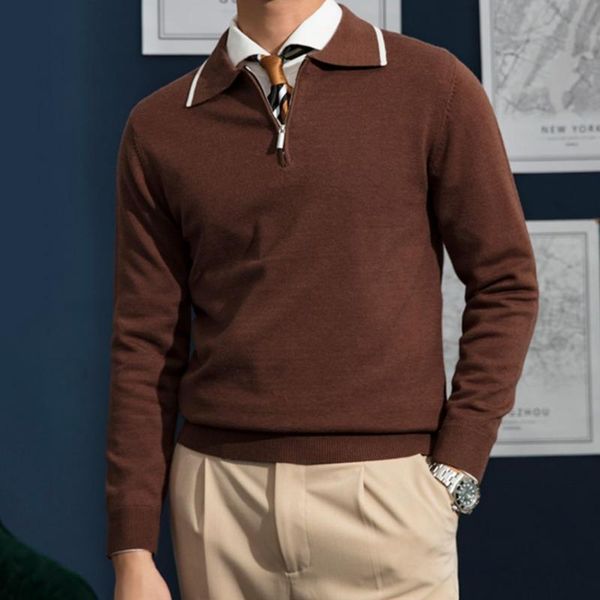 men's polos 2021 autumn lapel sweater slim fit business casual knitted long sleeve zipper trend shirt men para hombre, White;black
men's polos 2021 autumn lapel sweater slim fit business casual knitted long sleeve zipper trend shirt men para hombre, White;black