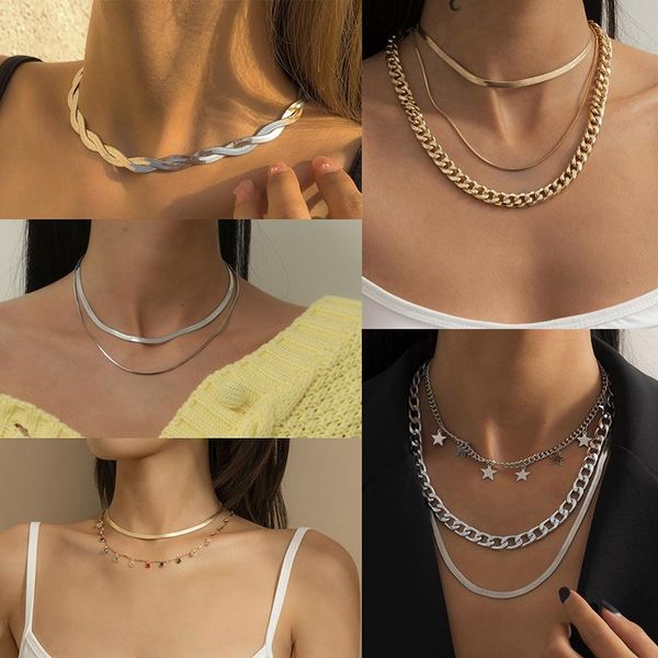 chains retro double-layer tassel necklace female personality square flat snake bone chain combination, Silver
chains retro double-layer tassel necklace female personality square flat snake bone chain combination, Silver