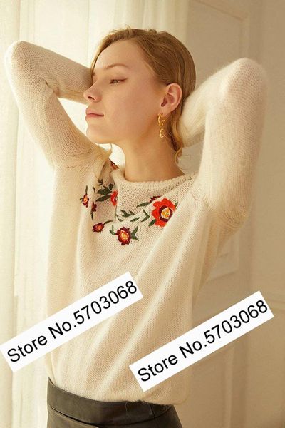 women's sweaters elfstyle ladies mohair & wool flower embroidery round neck knitted sweater pullover top, White;black
women's sweaters elfstyle ladies mohair & wool flower embroidery round neck knitted sweater pullover top, White;black