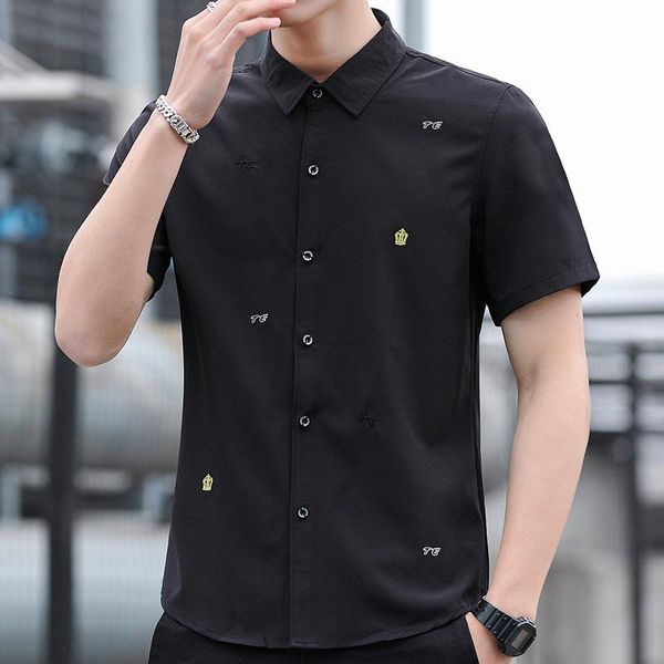 men's casual shirts summer shirt men fashion personality stripe advanced business handsome original breathable short sleeve clothes, White;black
men's casual shirts summer shirt men fashion personality stripe advanced business handsome original breathable short sleeve clothes, White;black