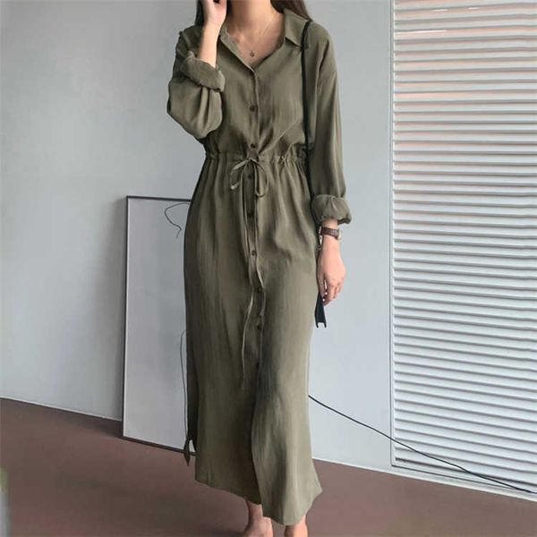 turn down collar full single breasted drawstring bandage waistband slim solid dresses for women 210615, Black;gray
turn down collar full single breasted drawstring bandage waistband slim solid dresses for women 210615, Black;gray