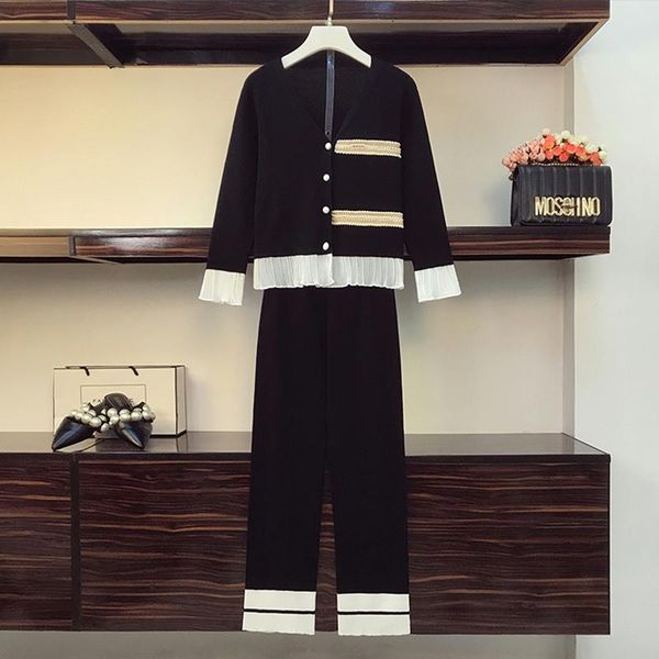 women's two piece pants plus size autumn slim suit knitted western style casual sports female fashion temperament patchwork two-piece, White
women's two piece pants plus size autumn slim suit knitted western style casual sports female fashion temperament patchwork two-piece, White