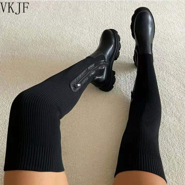 boots high autumn and winter round head leather knit stitching over-the-knee women's plus size stretch wool, Black
boots high autumn and winter round head leather knit stitching over-the-knee women's plus size stretch wool, Black