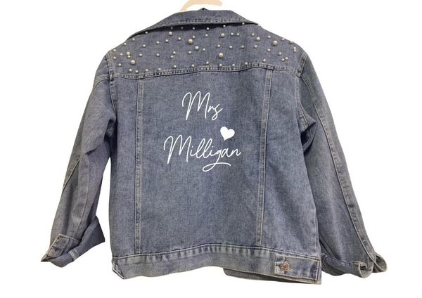 women's jackets personalised mrs (your name) print wedding bridal denim jacket with pearl detail and heart design custom bride gift, Black;brown
women's jackets personalised mrs (your name) print wedding bridal denim jacket with pearl detail and heart design custom bride gift, Black;brown