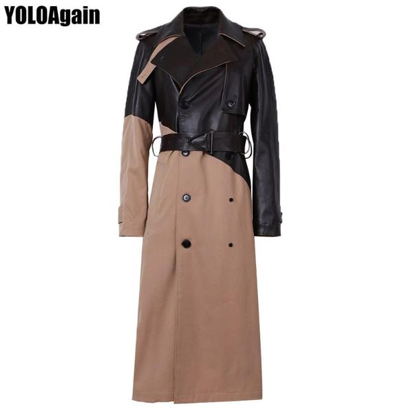 women's leather & faux yoloagain women double breasted office lady long trench coat real jacket, Black
women's leather & faux yoloagain women double breasted office lady long trench coat real jacket, Black