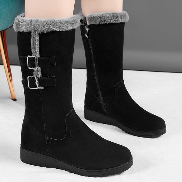 boots 2021 women winter shoes woman mid-calf snow plush waterproof warm, Black