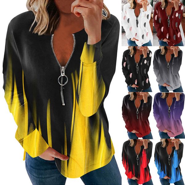 tees women's t-shirt autumn and winter 2021 v-neck long sleeve fading flame loose zipper t-shirt, White
tees women's t-shirt autumn and winter 2021 v-neck long sleeve fading flame loose zipper t-shirt, White