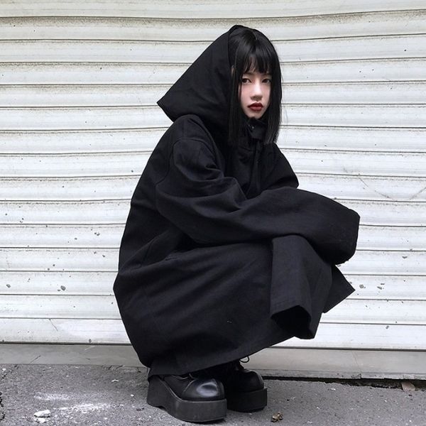 women's fashion gothic punk hoodie women's jacket jacket long sweatshirt long section 201112, Black
women's fashion gothic punk hoodie women's jacket jacket long sweatshirt long section 201112, Black