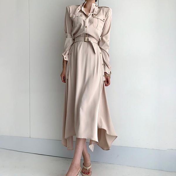 casual dresses 2021 korea chic elegant lapel pocket decorative lace-up waist slit tooling dress long sleeve female, Black;gray
casual dresses 2021 korea chic elegant lapel pocket decorative lace-up waist slit tooling dress long sleeve female, Black;gray
