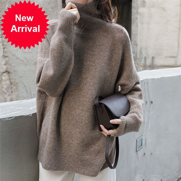 new women's high neck loose wool pullover thick knitted cashmere sweater outer wear base large size warm top, White;black
new women's high neck loose wool pullover thick knitted cashmere sweater outer wear base large size warm top, White;black