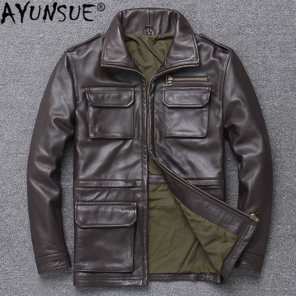 men's leather & faux ayunsue 100% real cow jacket for men slim coats 2021 spring fashion genuine casual solid m65, Black
men's leather & faux ayunsue 100% real cow jacket for men slim coats 2021 spring fashion genuine casual solid m65, Black