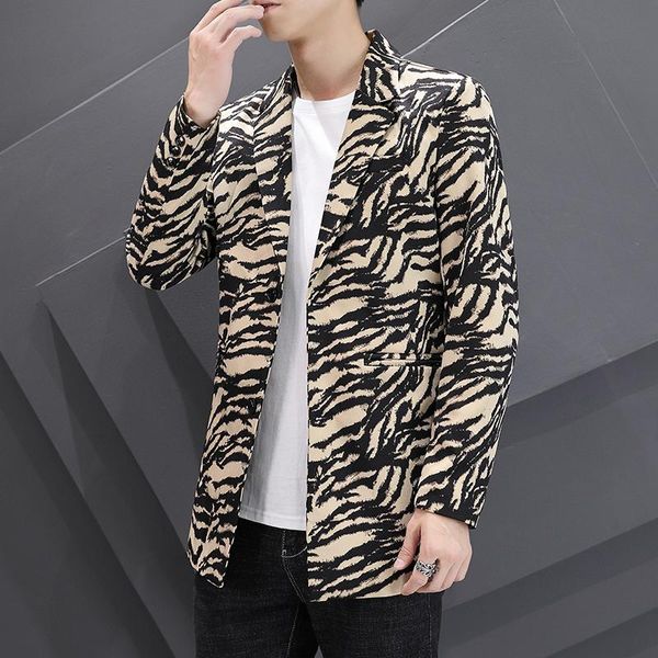 men's suits & blazers autumn blazer korean fashion long leopard print pattern suit coat trend single breasted slim jacket, White;black
men's suits & blazers autumn blazer korean fashion long leopard print pattern suit coat trend single breasted slim jacket, White;black