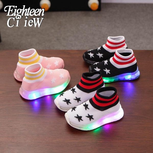 new children's led luminous breathable sneakers glowing non-slip kids sneakers boys and girls wear-resistant running shoes, Black
