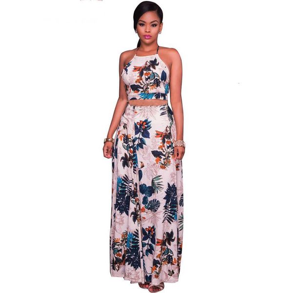 women fashion elegant backless two piece set evening party dress summer floral print crop and long skirt set, Black;gray
women fashion elegant backless two piece set evening party dress summer floral print crop and long skirt set, Black;gray