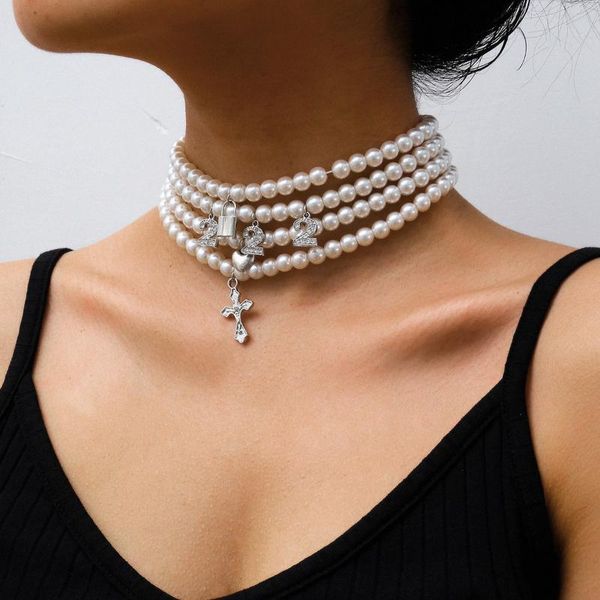 pendant necklaces cross lock heart digital analog pearl multilayer chain fashion jewelry choker retro gothic necklace female, Silver
pendant necklaces cross lock heart digital analog pearl multilayer chain fashion jewelry choker retro gothic necklace female, Silver