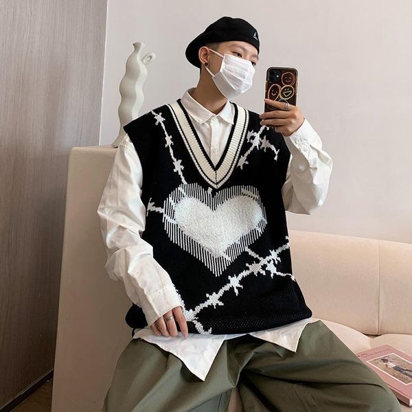 men's vests hong kong style youth pullover sleeveless wool loose jacquard knitted vest men, Black;white
men's vests hong kong style youth pullover sleeveless wool loose jacquard knitted vest men, Black;white