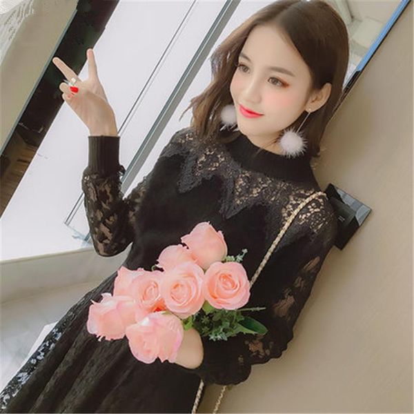 casual dresses women fashion long early spring female clothes lace knitted black dress girls clothing lwl130, Black;gray
casual dresses women fashion long early spring female clothes lace knitted black dress girls clothing lwl130, Black;gray