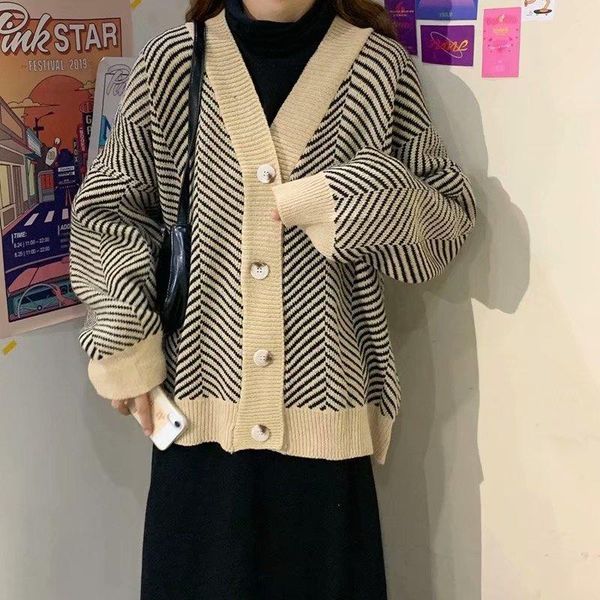 women's sweaters 2021 v-neck knitted cardigan women long sleeve female sweater coat fashion autumn sweet ladies cardigans, White;black
women's sweaters 2021 v-neck knitted cardigan women long sleeve female sweater coat fashion autumn sweet ladies cardigans, White;black
