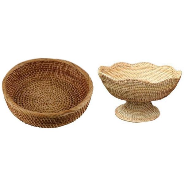 storage baskets 2 pcs rattan fruit basket snack bread round woven basket, a & b