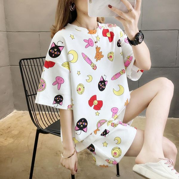 cute cartoon print women pajamas set girls short sleeve elastic waist home clothes female 2020 summer o-neck ladies sleepwear, Black;red
cute cartoon print women pajamas set girls short sleeve elastic waist home clothes female 2020 summer o-neck ladies sleepwear, Black;red